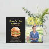 Photo Black Brown Burger Anniversaire Invitations (Debout devant)