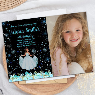 Photo Black Floral Princess Invitations d'annivers