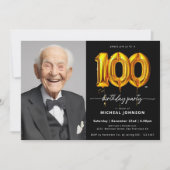 Photo Black Gold 100th Birthday Invitation (Devant)