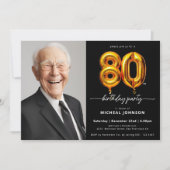 Photo Black Gold 80th Birthday Invitation (Devant)