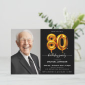 Photo Black Gold 80th Birthday Invitation (Debout devant)