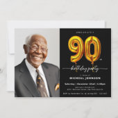 Photo Black Gold 90th Birthday Invitation (Devant)
