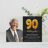 Photo Black Gold 90th Birthday Invitation (Debout devant)