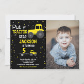 Photo Black Jaune Tracteur Invitations Anniversair (Devant)