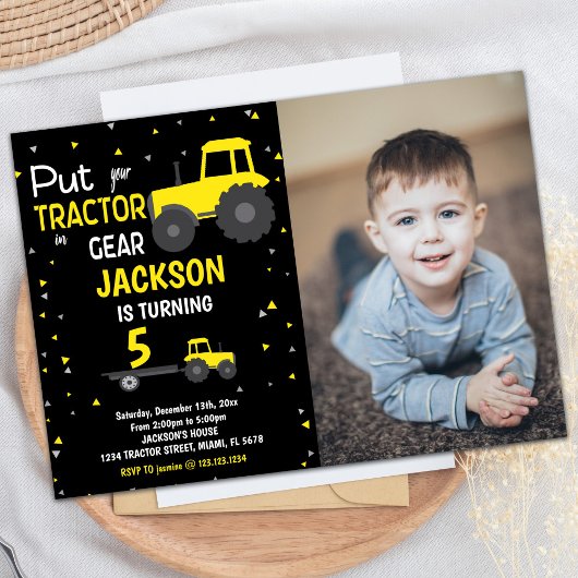 Photo Black Jaune Tracteur Invitations Anniversair