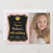 Photo Black Pink Fram Crown Princess Invitations (Devant)
