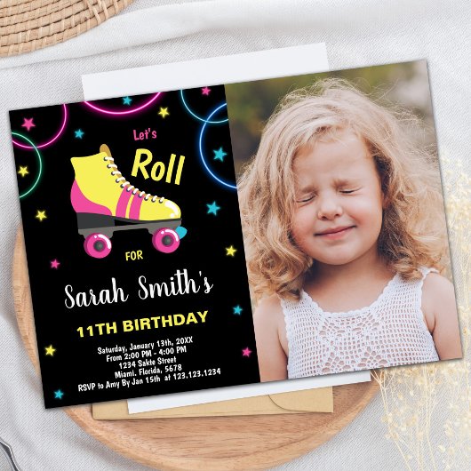 Photo Black Purple Pink Roller invitations