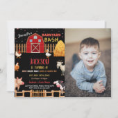 Photo Black Red Farm Animaux Invitations Anniversa (Devant)