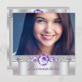 Photo blanc violet Quinceanera Invitations (Devant / Derrière)