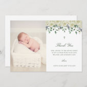 Photo blanche florale élégante Merci de baptême (Devant / Derrière)