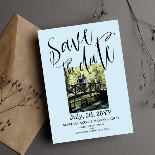 Photo bleu clair Enregistrer la date Invitation
