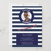 Photo Bleu Nautique rayée Invitation Anniversaire (Devant)