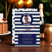 Photo Bleu Nautique rayée Invitation Anniversaire