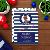 Photo Bleu Nautique rayée Invitation Anniversaire