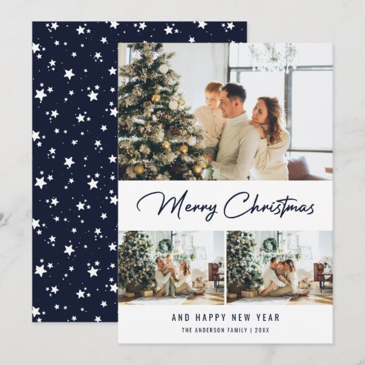 Photo Bleue moderne Collage de Noël Carte Nouvel A (Devant / Derrière)