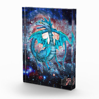 Photo Bloc Acrylique Dragon Cosmique Turquoise