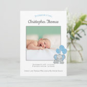 Photo Blue Elephant Baby Boy Faire-part de naissan (Debout devant)