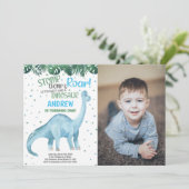 Photo Blue Green Dinosaur Invitations d'anniversai (Debout devant)