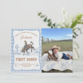 Photo Blue Western Cowboy First Rodeo Invitation  (Debout devant)