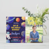 Photo Blue Yellow Outer Space Invitations d'annive (Debout devant)