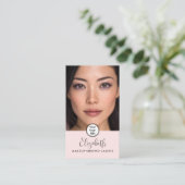 Photo Blush Pink Script Black Logo QR Code Makeup Visitekaartje (Staand voorkant)
