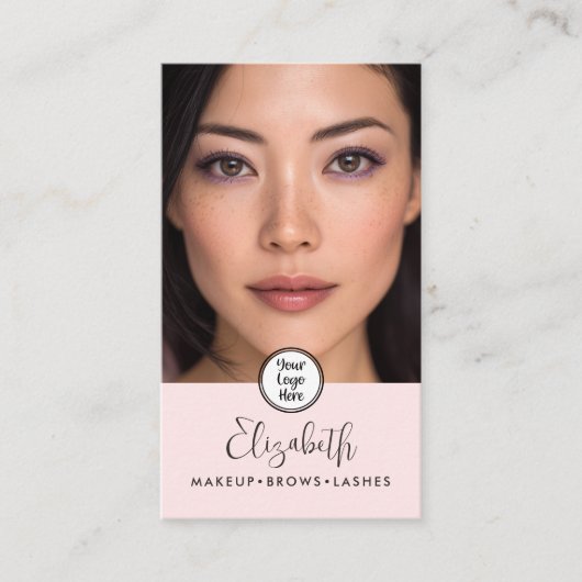 Photo Blush Pink Script Black Logo QR Code Makeup Visitekaartje (Voorkant)