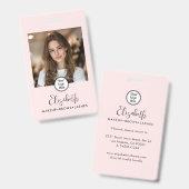 Photo Blush Pink Script Your Logo Here Makeup ID Badge (Front & Back)
