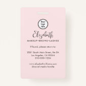 Photo Blush Pink Script Your Logo Here Makeup ID Badge (Achterkant)