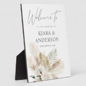 Photo Boho Pampas Grass Beige & Floral Bienvenue Plaque (Côté)