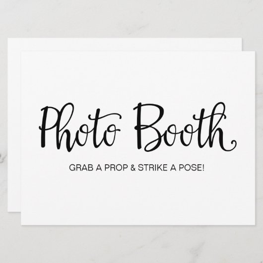 "Photo Booth" Calligraphy Wedding Sign Kaart (Voorkant / Achterkant)