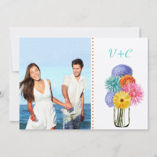 Photo Bouquet dans un Mason Jar Invitations de mar (Dos)