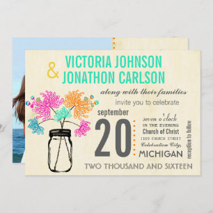 Photo Bouquet dans un Mason Jar Invitations de mar