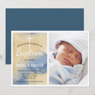 Photo Boy Baptism, Waterverf Blue en Gold Kaart