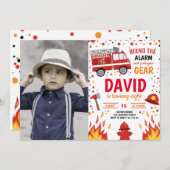 Photo Boy Birthday Firefighter Invitation Fireman (Devant / Derrière)