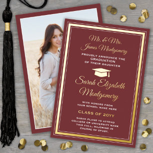 Photo Burgundy & Gold Foil Faire-part de graduatio