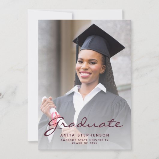 Photo Burgundy Script Graduation Faire-part (Devant)