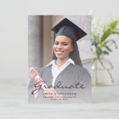 Photo Burgundy Script Graduation Faire-part (Debout devant)