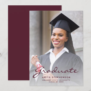 Photo Burgundy Script Graduation Faire-part