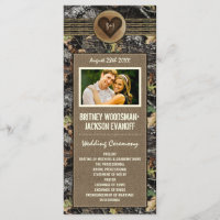 Photo Burlap + Carved Heart Camo Wedding Programme