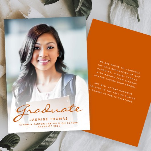 Photo Burnt Orange Script Grad Faire-part 2025