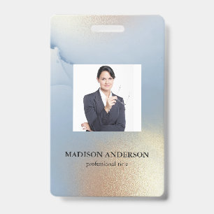 Photo Business Blue Gold Texture ID Badge