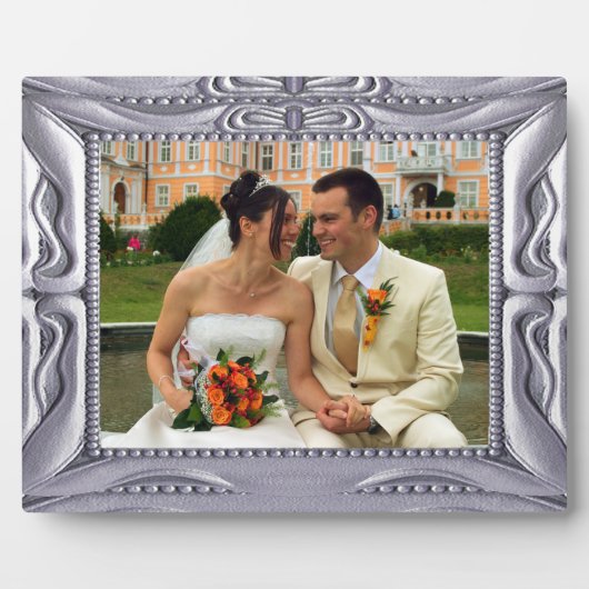 Photo Cadre argenté élégant avec plaque pour ajouter une (Devant)