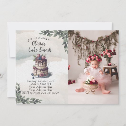 Photo Cake Smash Invitation fête d'anniversaire (Devant)