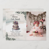 Photo Cake Smash Invitation fête d'anniversaire (Devant / Derrière)