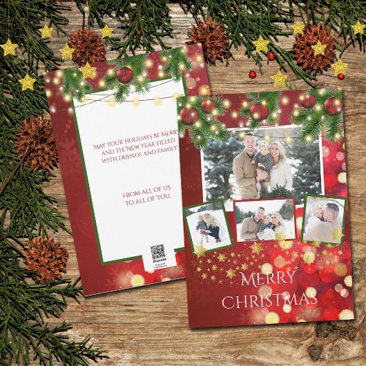 Photo Carte Christmas String Lights Gold Stars