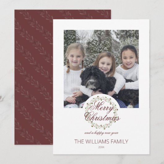 photo carte de Noël aquarelle couronne (Devant / Derrière)