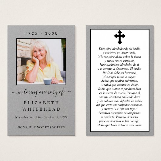 Photo Carte de prière funéraire espagnole Sympathy (Devant & derrière)