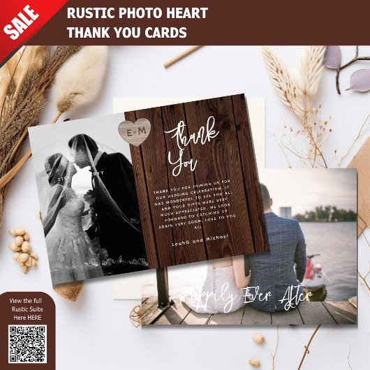 PHOTO CARTE DE REMERCIEMENTS COEURS DE BOIS RUSTIQ