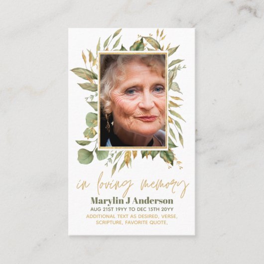 Photo Cartes de prière Célébration commémorative d (Devant)