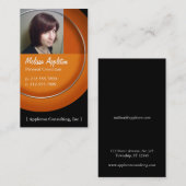 Photo - cartes de visite oranges de professionnel (Devant / Derrière)